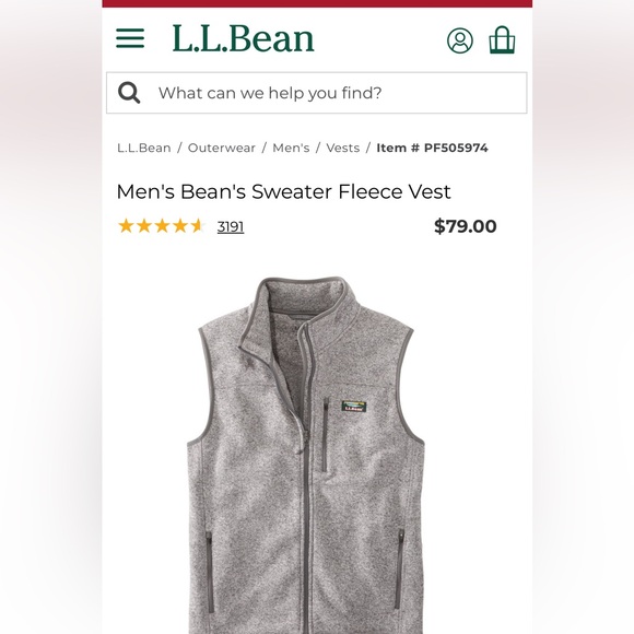 Mens LL Bean XL sweater fleece vest - Picture 7 of 9